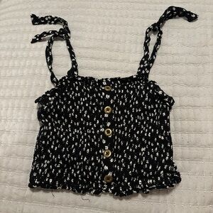 Floral Black Button-Up Women's Top